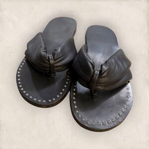 Mango Studded Black Leather Sandals